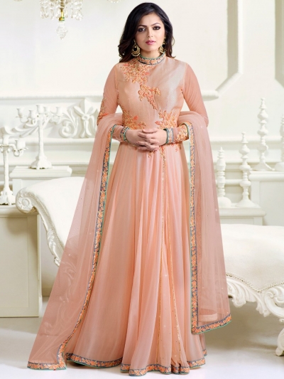 Drashti Dhami peach color georgette anarkali kameez